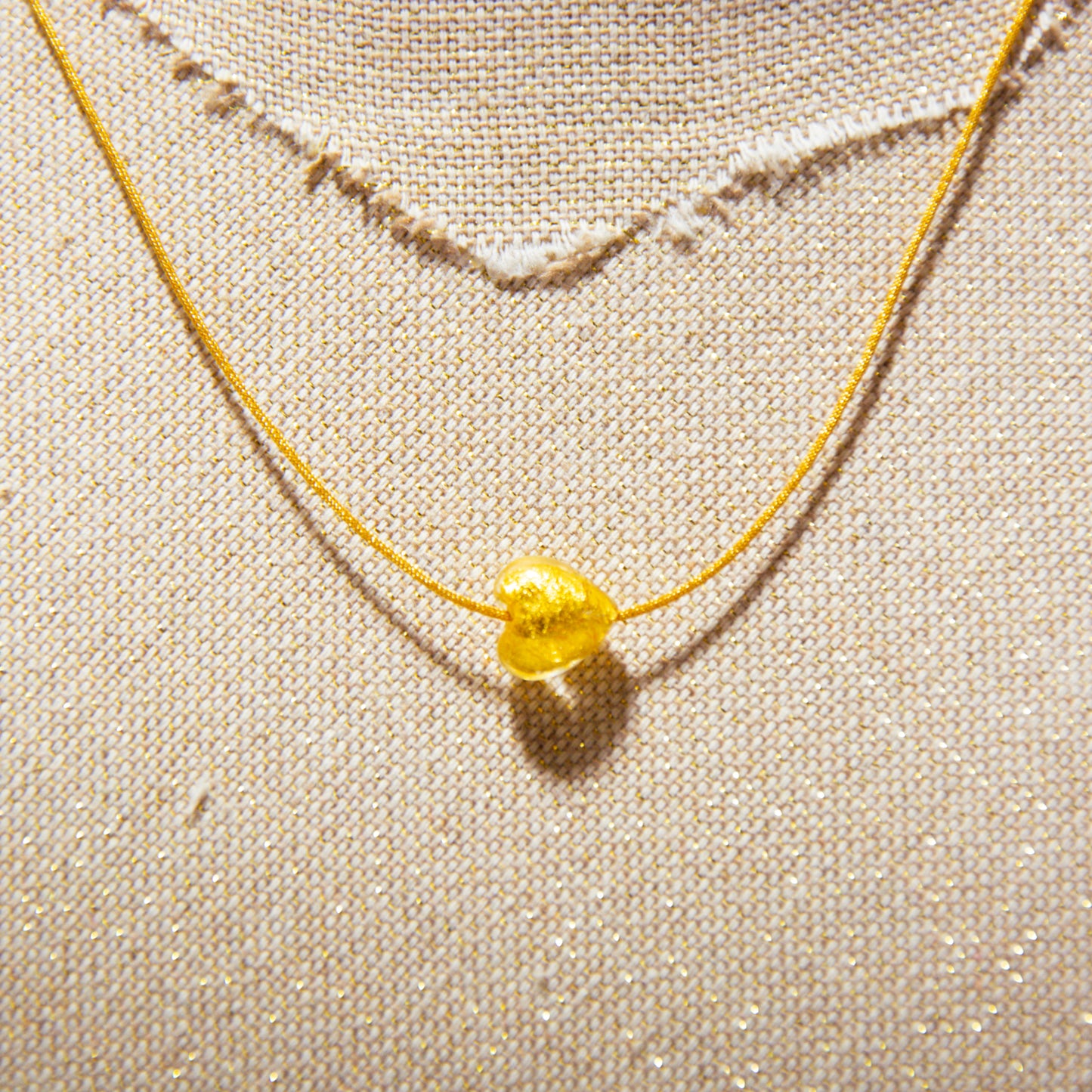 Collier Soie Japonaise Argent ou Or - Perles de Murano - Coeur