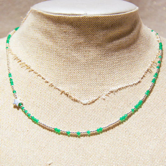 925 Silver &amp; Gemstone Necklace - Green Onyx &amp; Star