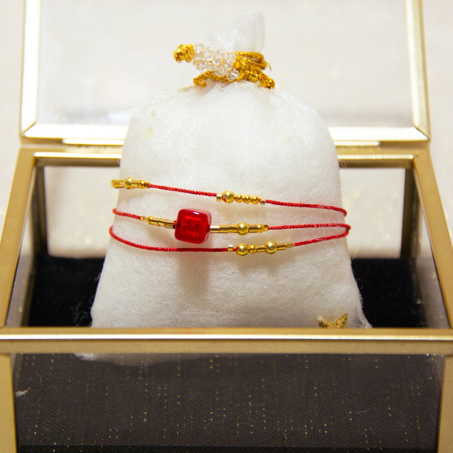 Bracelets Soie Japonaise 3 Tours & Perle verre de Murano