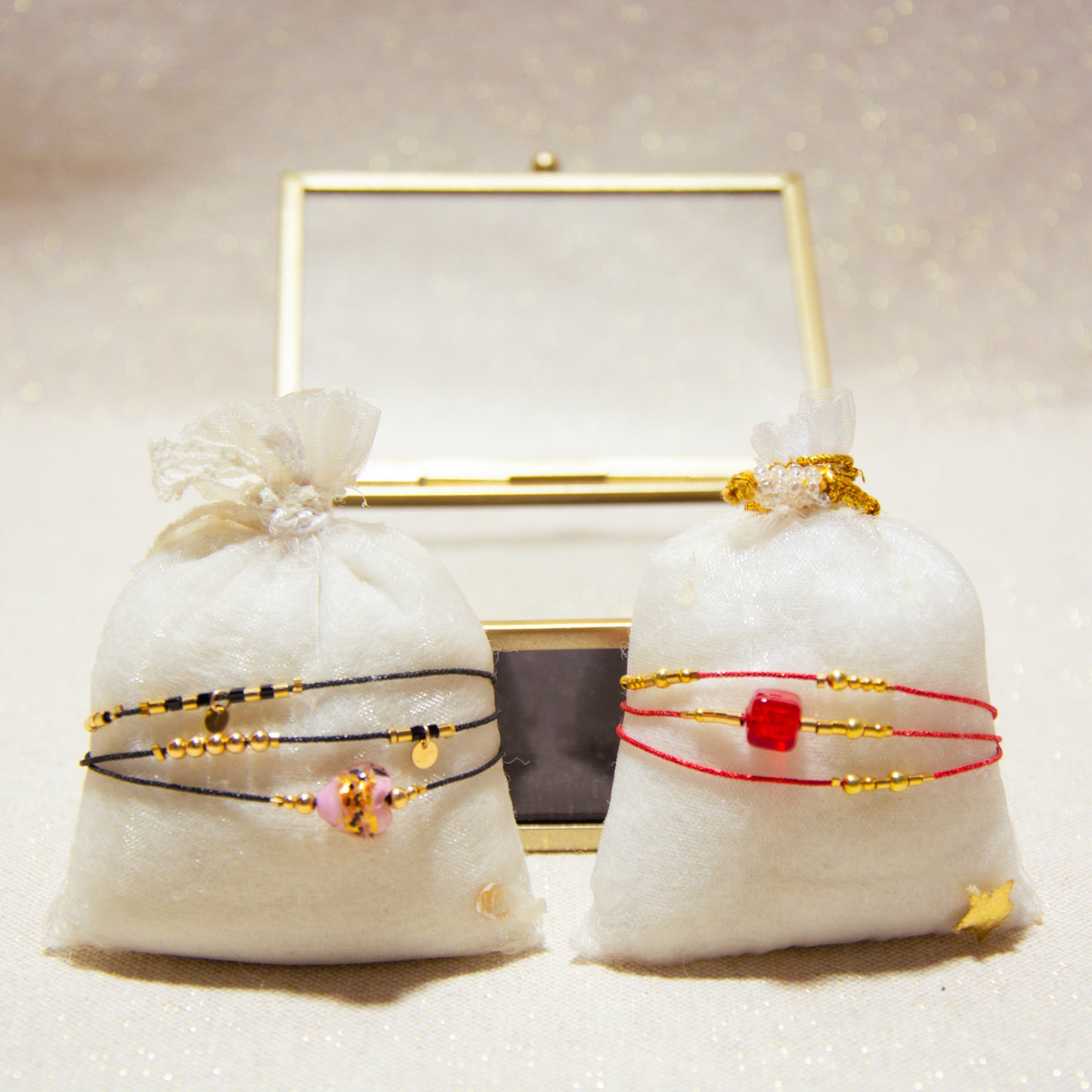 Japanese Silk Bracelets 3 Turns &amp; Murano Glass Bead