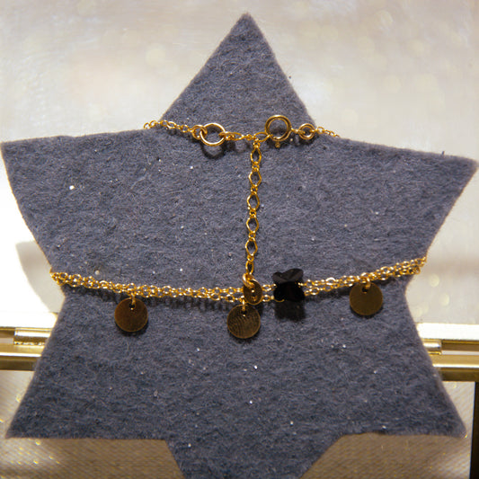 Double Chain Bracelet - Black Swarovski Crystal Butterfly &amp; Dots