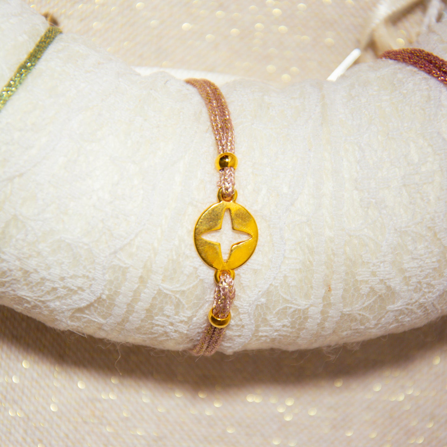 Bracelet Double Cordon - Rose Pâle - Médaillon étoile