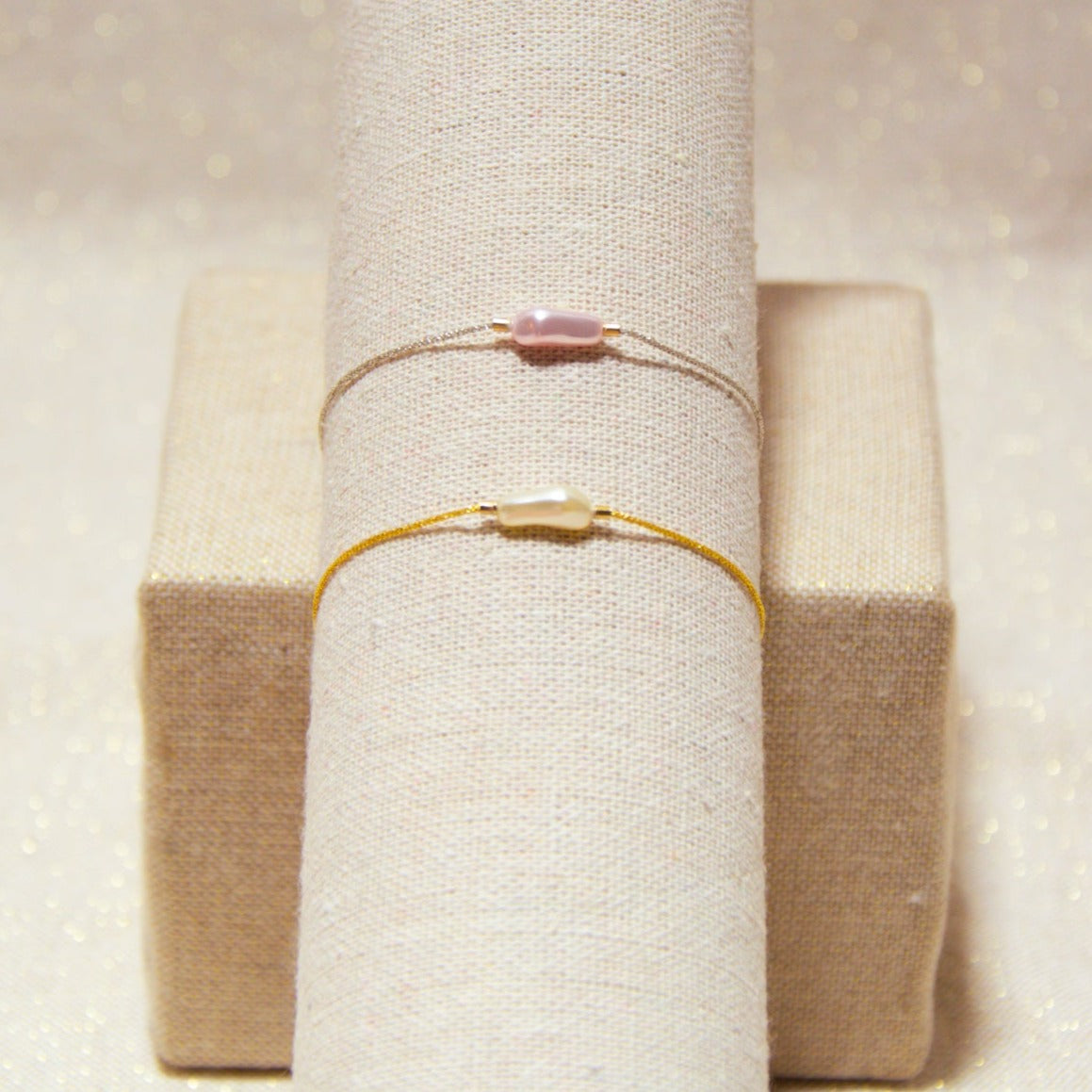 Japanese Silk Bracelets - Mother-of-Pearl Baroque Swarovski