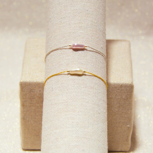 Japanese Silk Bracelets - Mother-of-Pearl Baroque Swarovski