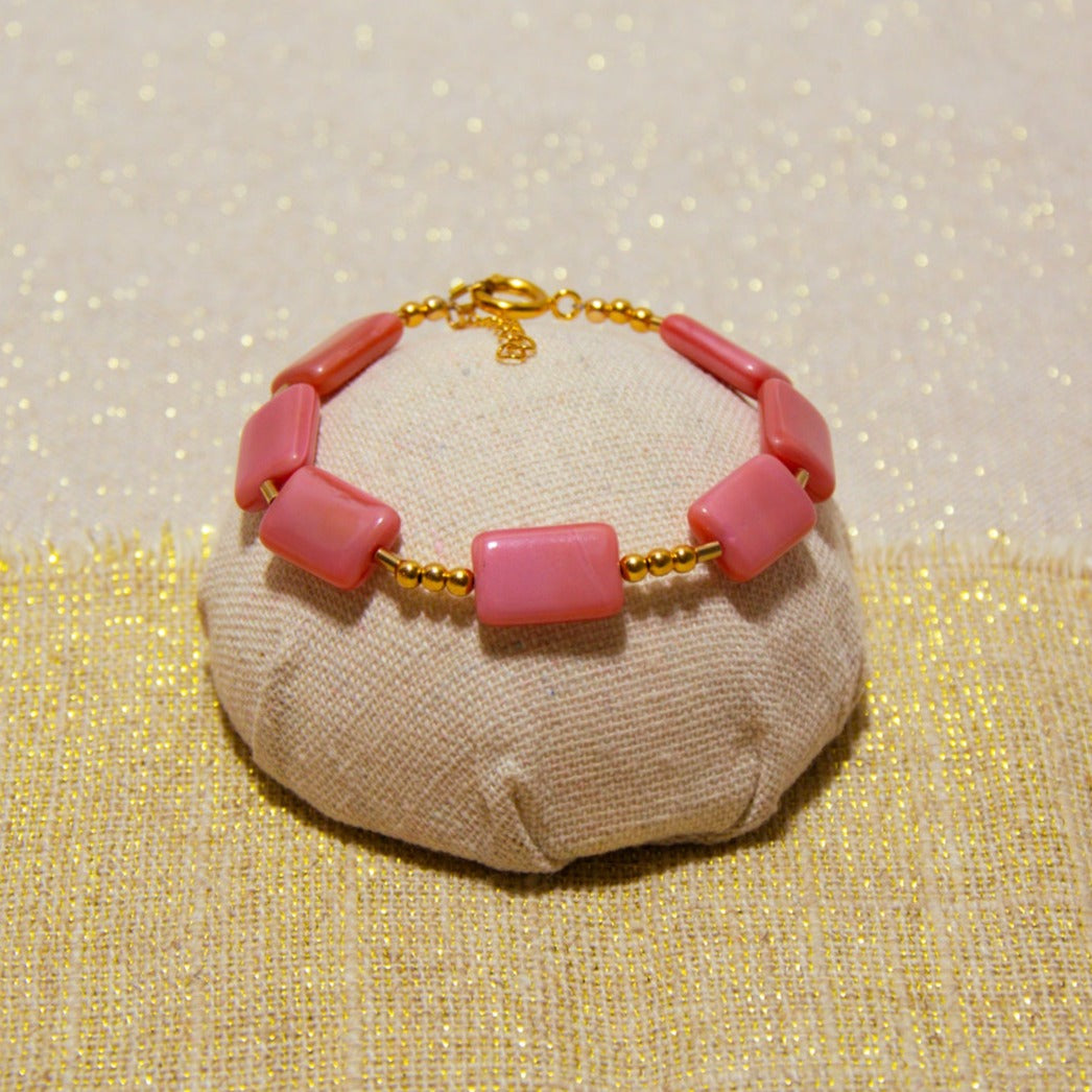 Dark Pink Glass Beads Bracelet