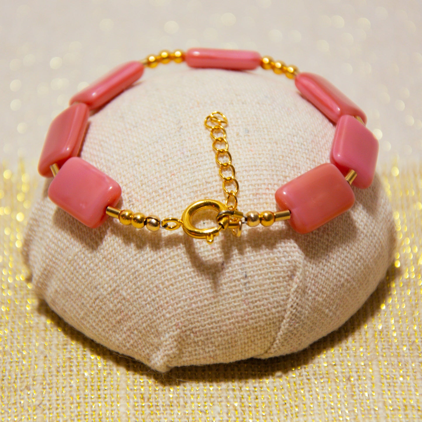 Dark Pink Glass Beads Bracelet