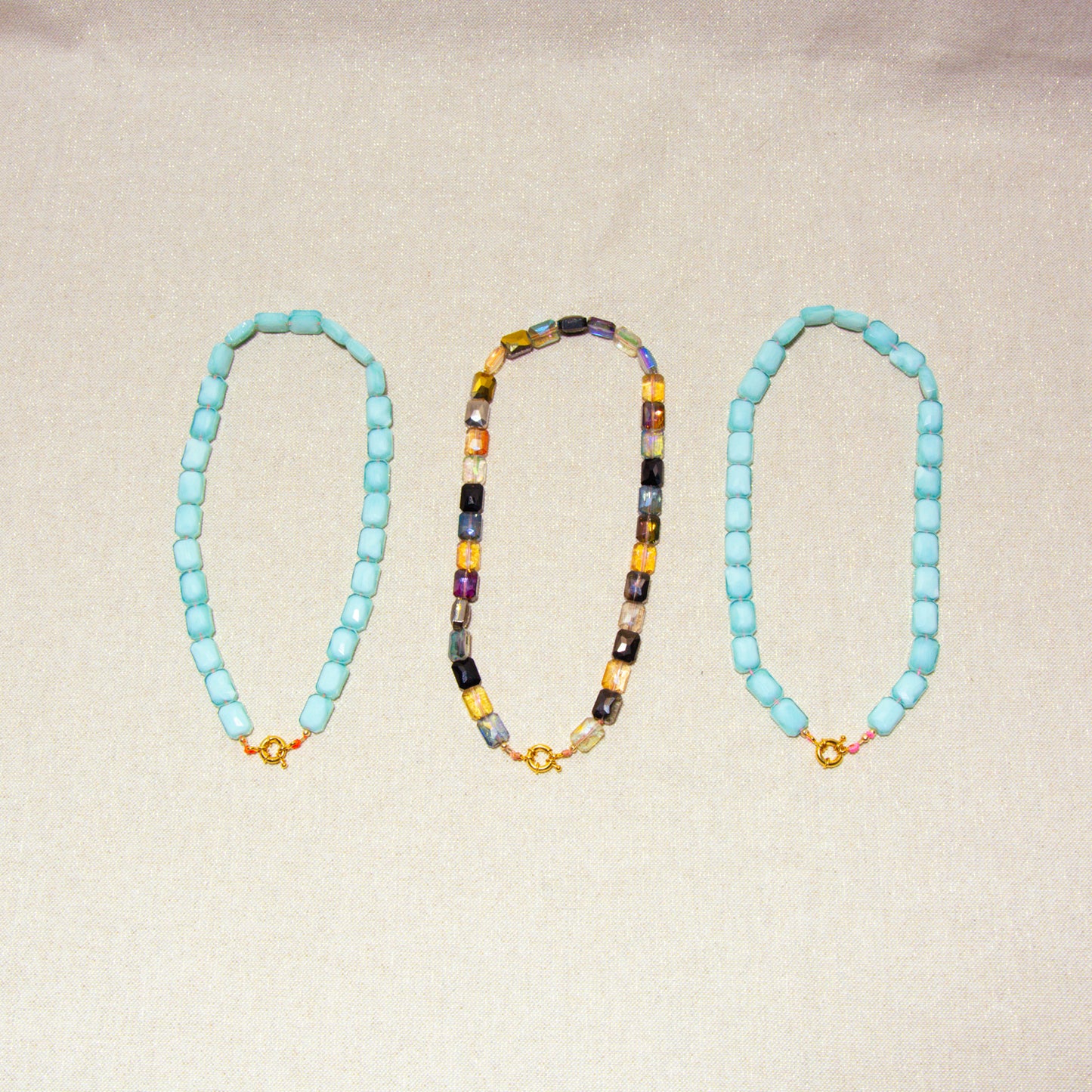Necklaces - Blue Glass Beads - Neon Brazilian Cord