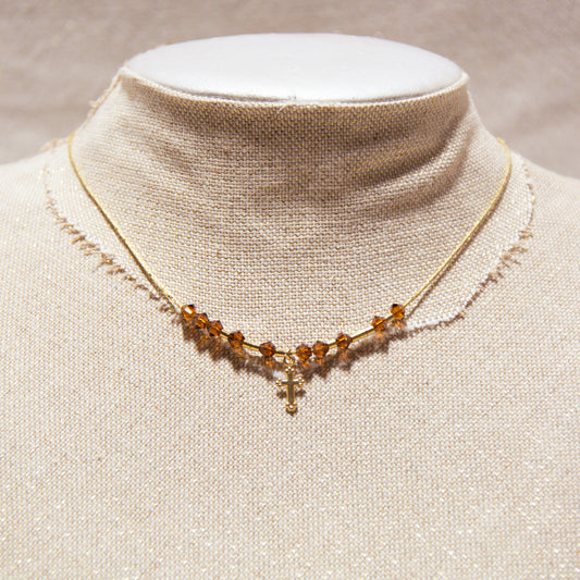 Cotton Cord Necklace - Cross &amp; Swarovski Crystals