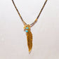 Necklace - Black and Gold Waxed Cotton - Turquoise &amp; Feather