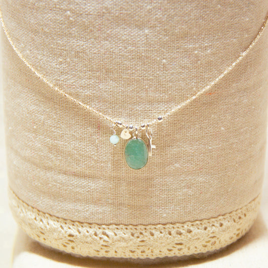 925 Silver Chain Necklace - Snake Cross Mesh - Amazonite