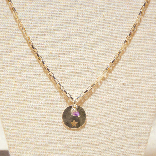 925 Silver Chain Necklace - Star Medal - Amethyst
