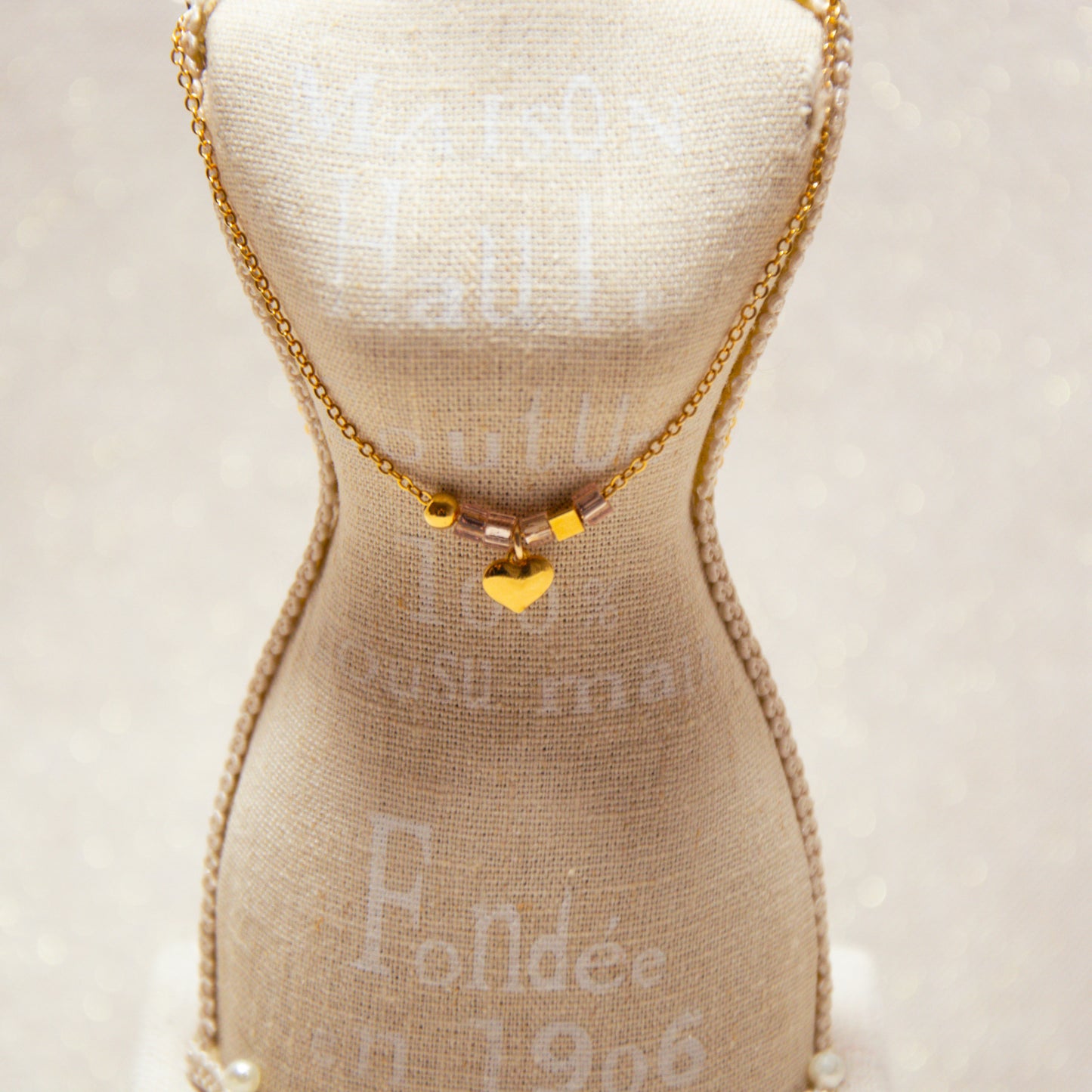 Chain Necklace - Heart &amp; Crystal Cube