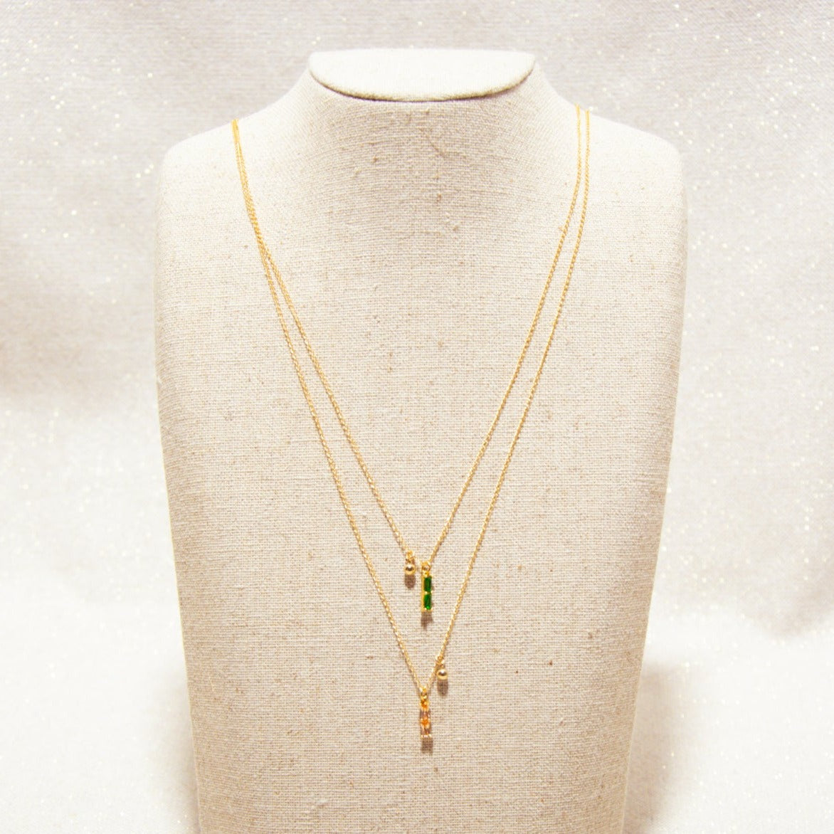 Chain Necklace - Emerald Green Double Zircon Wand