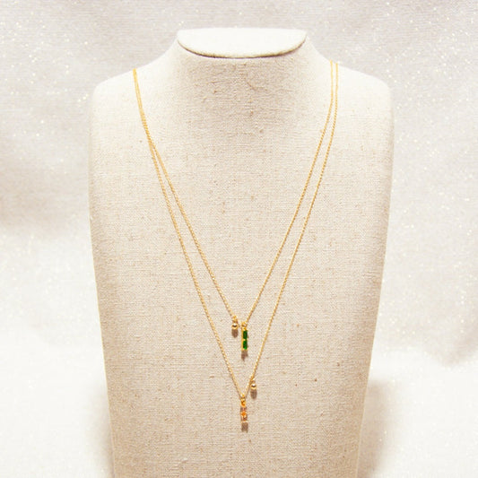 Chain Necklace - Emerald Green Double Zircon Wand