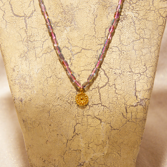 Necklace - Glass Beads - Pink