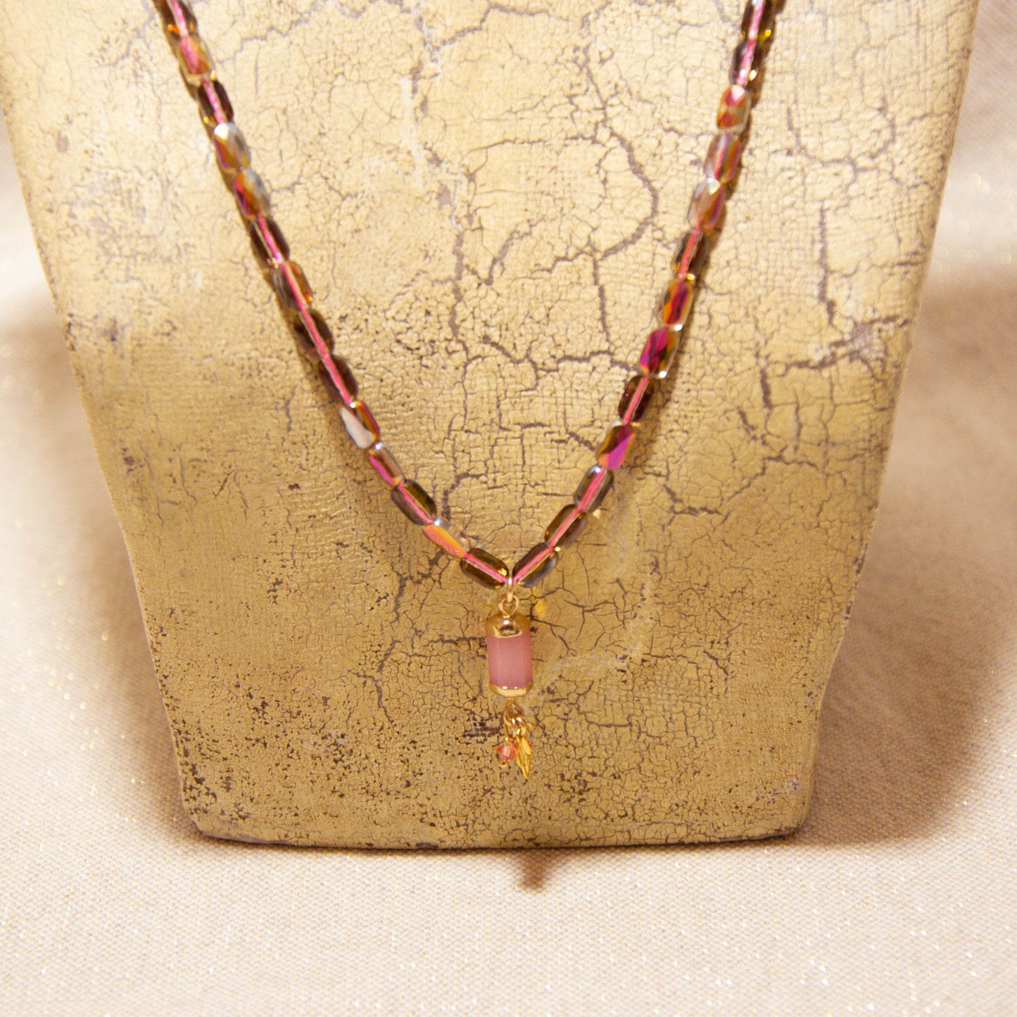 Sautoir - Perles de Verre Pampille Quartz Rose & Swarovski